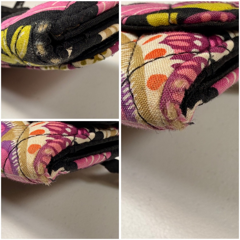 Vera Bradley Quilted Floral Trifold Wallet Black Purple Pink Organizer One Size - Picture 8 of 8